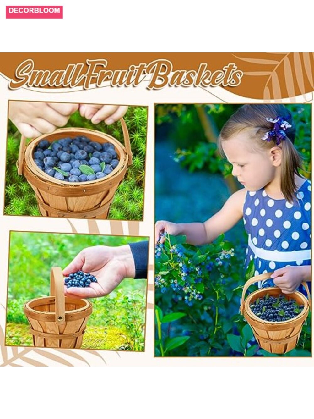 10 Pc Small Wooden Baskets Rustic Bushel Baskets with Handles - Picture 5 of 6